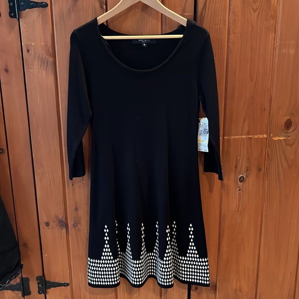 Nine West black white sweater dress Medium blend long sleeve checker pattern